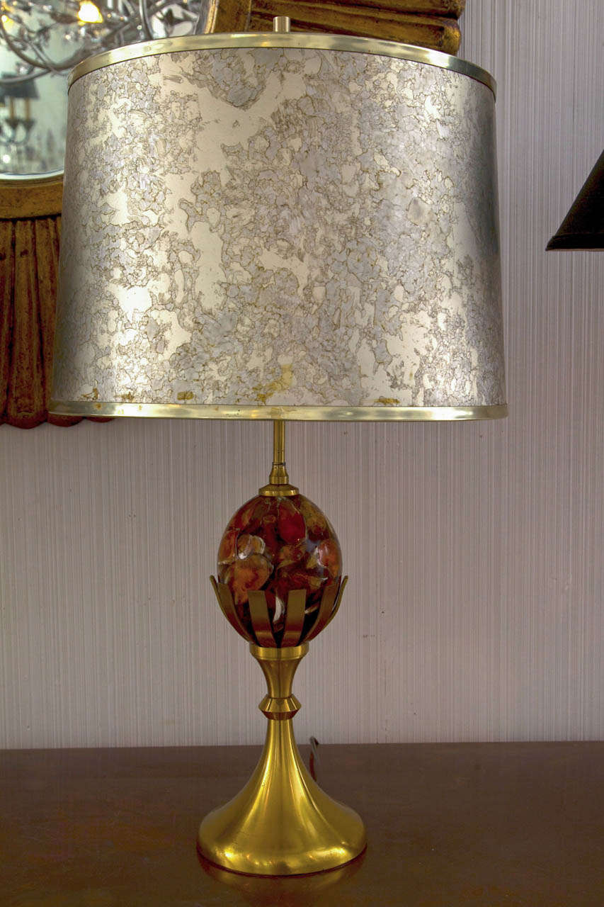 Bronze and marble table lamp Attributed to Maison Charles with original shade